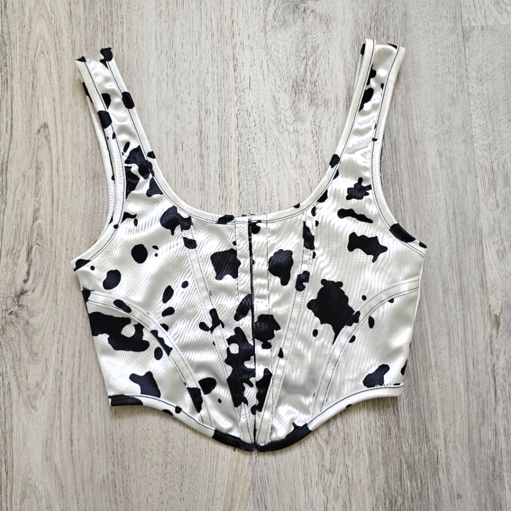Motel Rocks Elci Corset Top in Dalmatian Black and White
